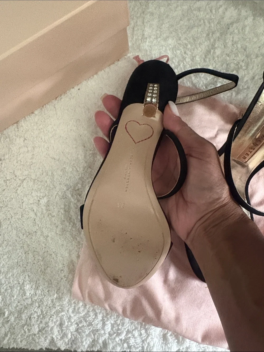 Sophia Webster Black Suede Strappy Heels with Gold Star Heel